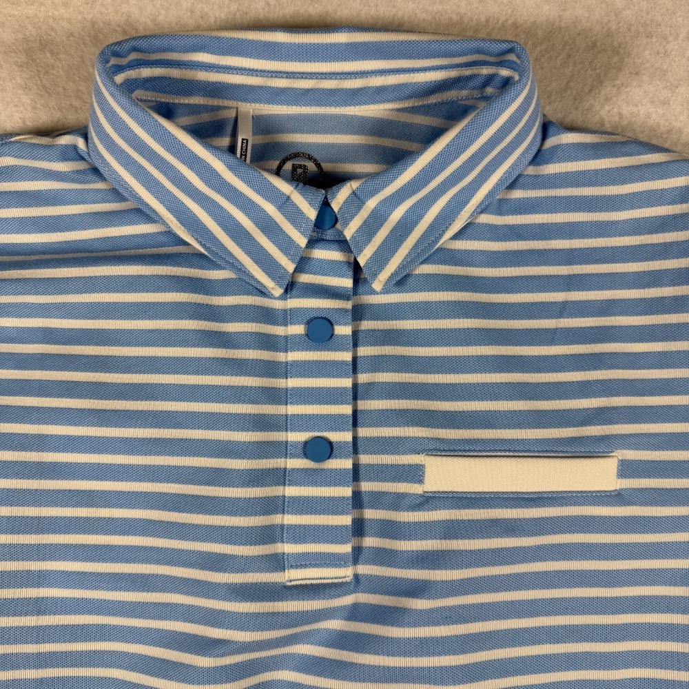 Bogner Women's Peony Blue White Striped Performance Cotton Polo Shirt XXL NWT - Picture 1 of 11